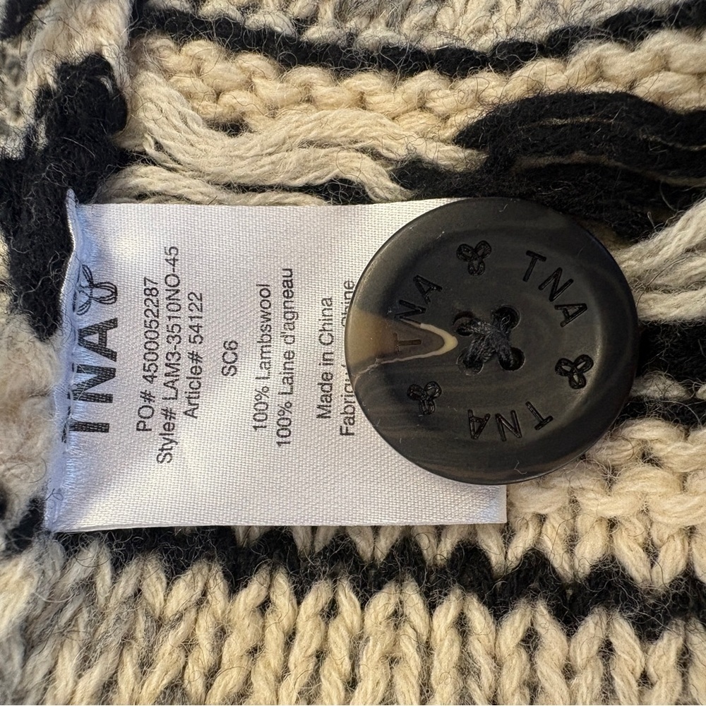 TNA Womens Cardigan Cowichan Button Up Lambswool Long Cream Black Sz. M - Picture 7 of 8